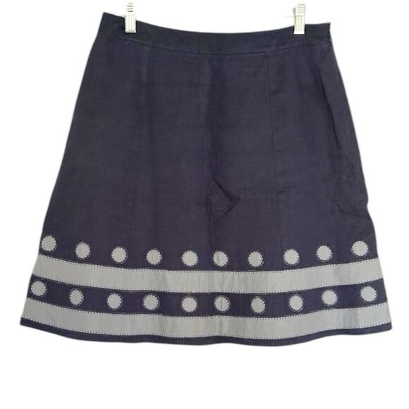 Boden Blue Polkadot 100% Linen A Line Mini Skirt Size 6 Petite - Picture 1 of 8